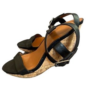 Calvin Klein CK Nikole Black Wedge Heel Sandals Sz 9 Summer Dress Shoes